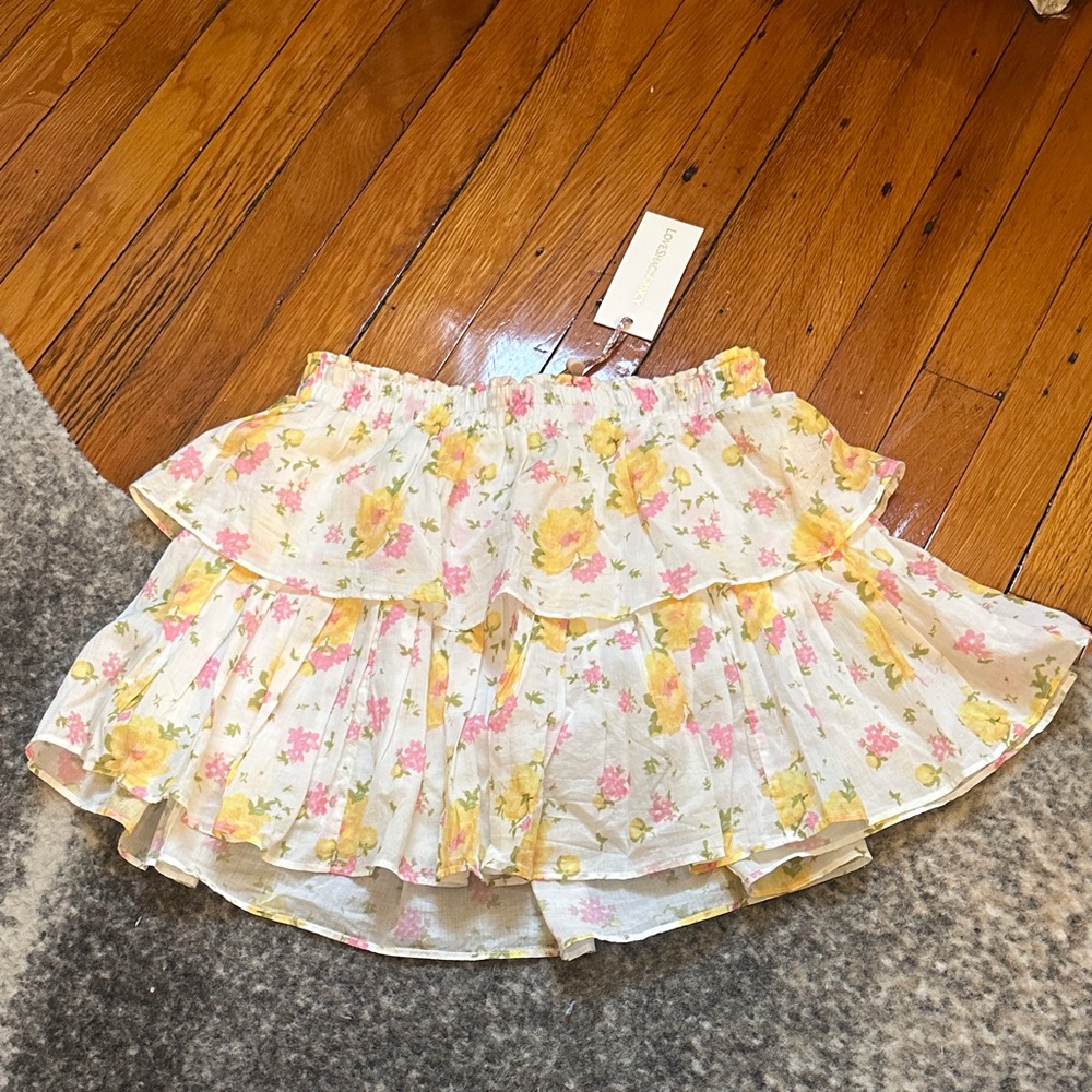 LoveShackFancy Floral Mini Skirt - Yellow and Pink
